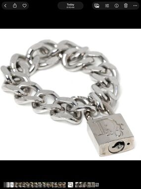 Dior Silver Chunky Chain Padlock Bracelet with the key.